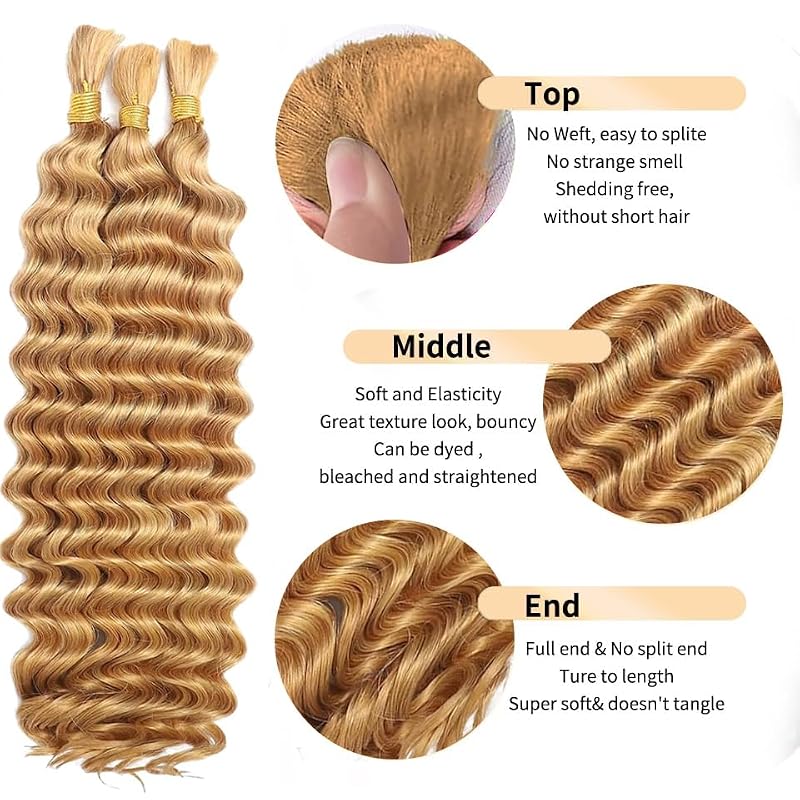27" Blonde Boho Human Braiding Hair - 120g Deep Wave Bulk