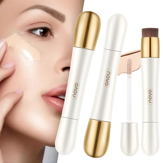 Happyhours 2 in 1 Foundation Anti-Wrinkle Concealer with Built-in Brush, Novo Foundation and Concealer Double Head Makeup Stick, Waterproof Long Lasting Anti-Wrinkle Concealer Foundation (2Pcs-02)