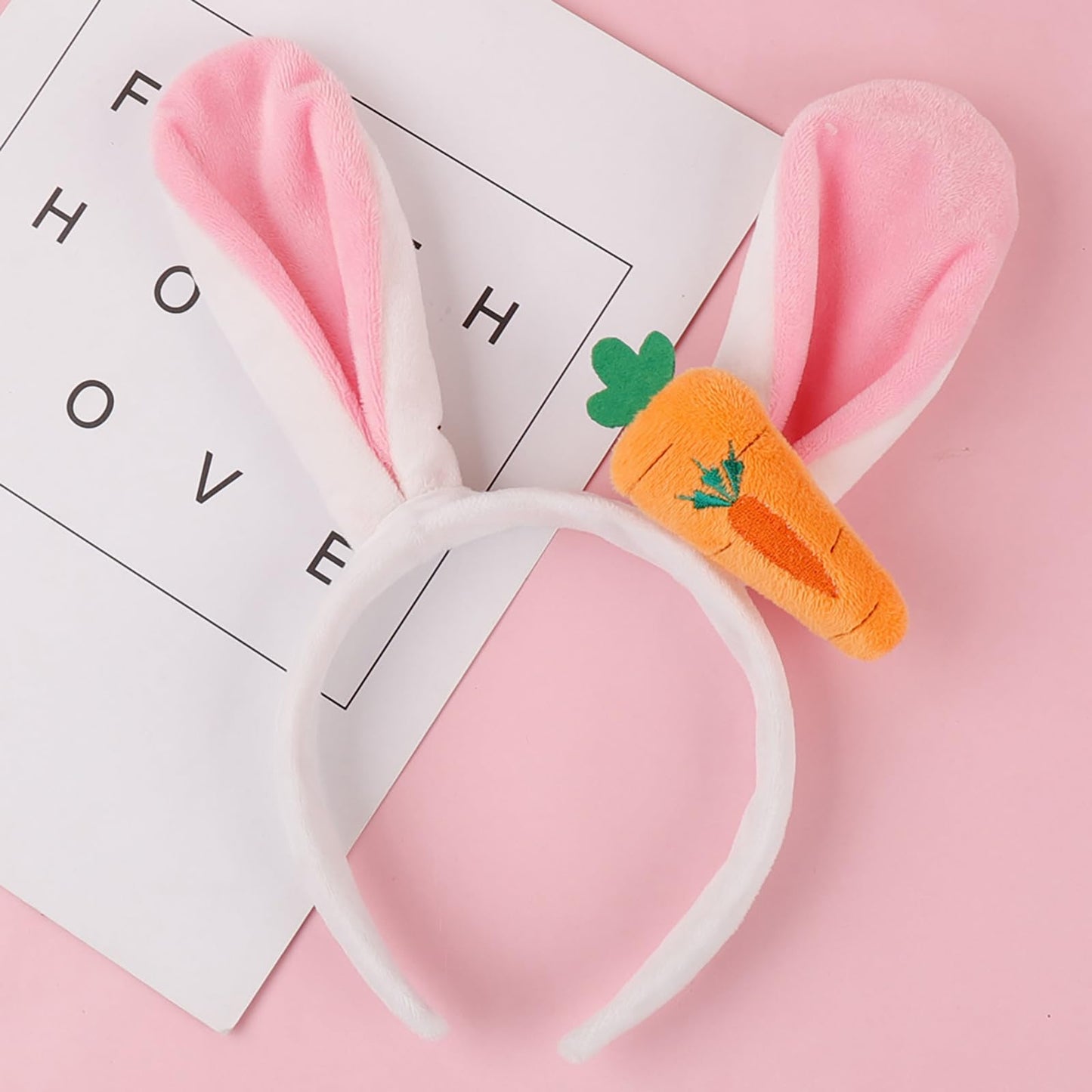 Totelux Bunny Headband with Carrot Rabbit Ears Hair Band Easter Hair Accessories for Women Girls Toddler Easter Party Supplies White