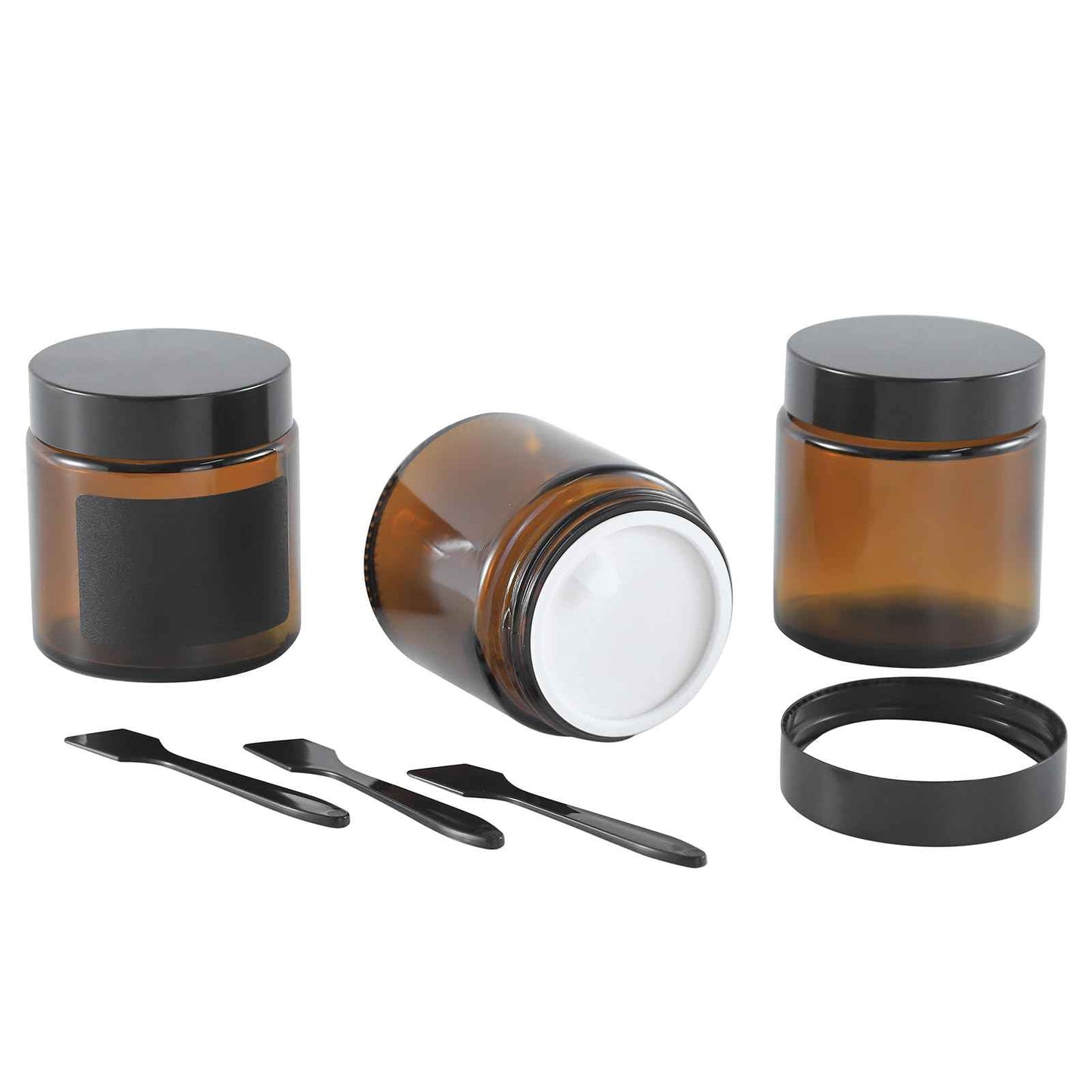 Lustervial 4Oz Amber Small Glass Jars with Lids, 3Pack Lotion Container, Cosmetic Containers, Little Travel Jars for Creams with Mini Spoon