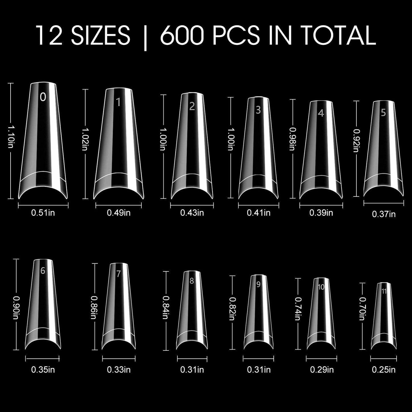 500PCS Half Cover Coffin Nail Tips - Acrylic Nail Tips, krofaue 10 Size Clear Ballerina Nail Tips, Half Cover Acrylic False Nail Tips With Box for Nail Tips Art Salons and Home DIY (Clear)