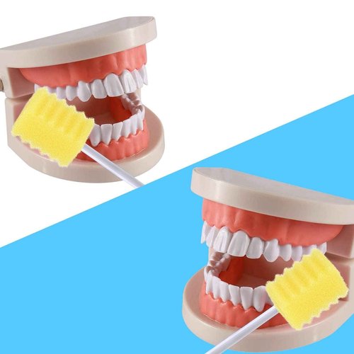 100 Pcs Disposable Mouth Swabs Sponge, BVN Oral Swabs, Oral Care Swabs Disposable, Mouth Swabs, Unflavored and Sterile Disposable Dental Swabsticks for Mouth Cleaning, Sawtooth-Shaped Yellow.