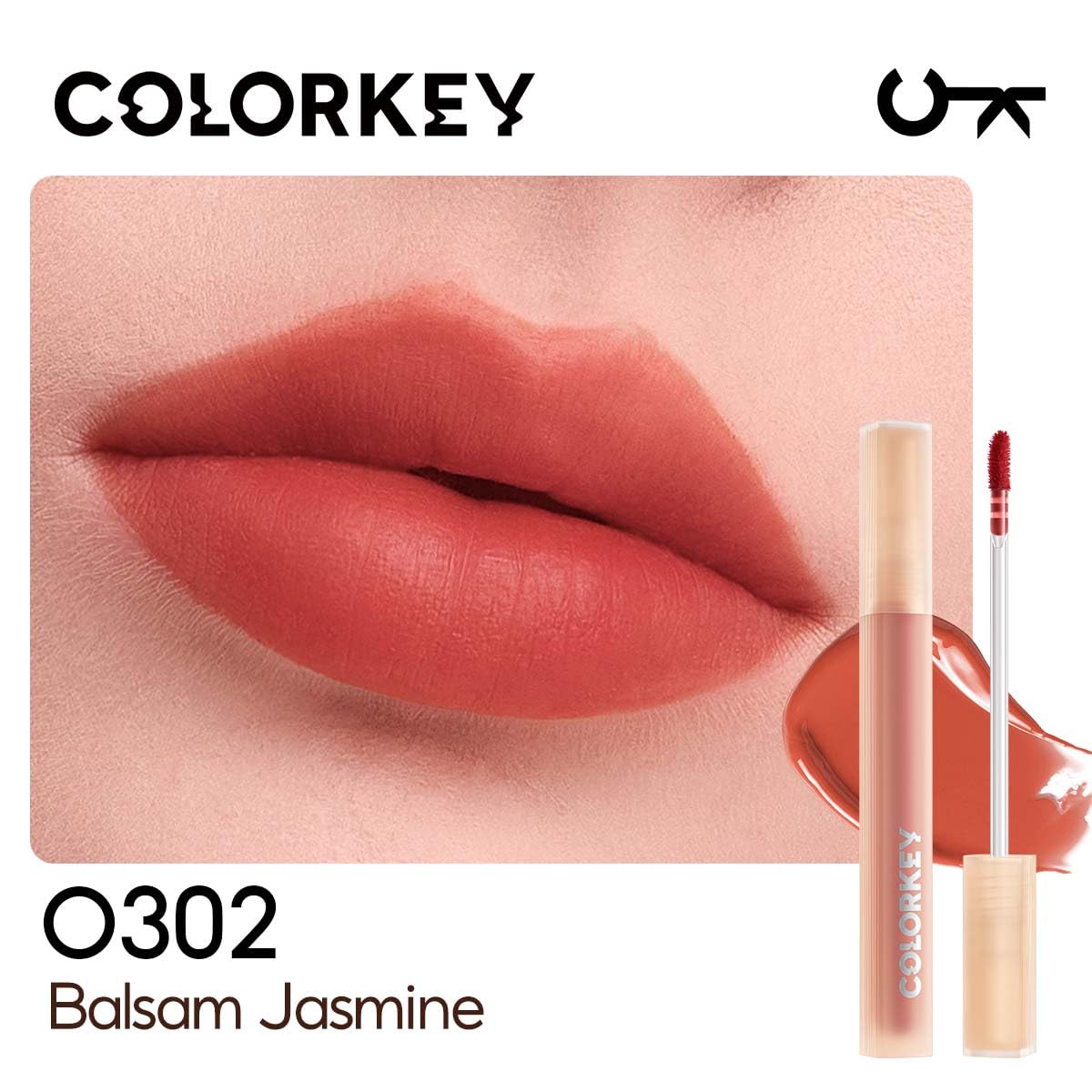 COLORKEY Soft Matte Water Lip Tint, Matte Finishs, Long-Lasting, Moist Fit Without Stickiness, Moisturized, Waterproof, Liquid Lipstick, Nude lip color (O302 Balsam Jasmine)