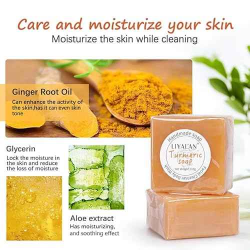 LIYALAN Turmeric Soap Bar for Face Body Smooth Skin,Deep Cleansing, Natural Vegan Handmade Soap Sensitive Skin Formula 3.88 oz x 1bar with a fresh ginger and lemongrass scent