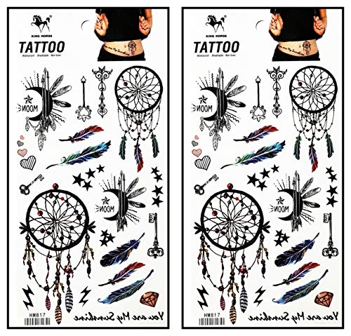 Waterproof Temporary Tattoos - Feather & Diamond Design (2 Sheets)