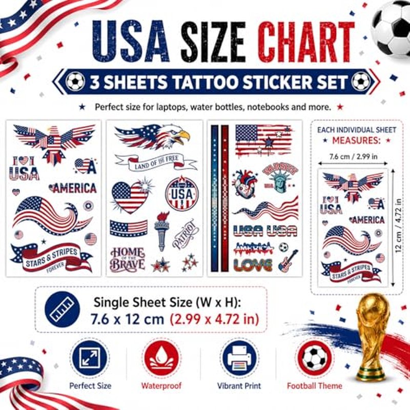 American Flag Temporary Tattoos for 2026 World Cup Fans