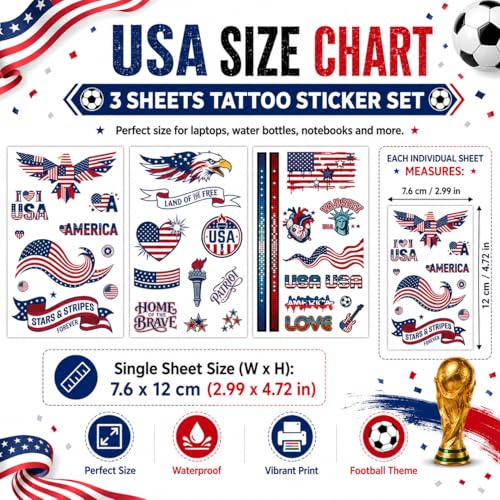 American Flag Temporary Tattoos for 2026 World Cup Fans