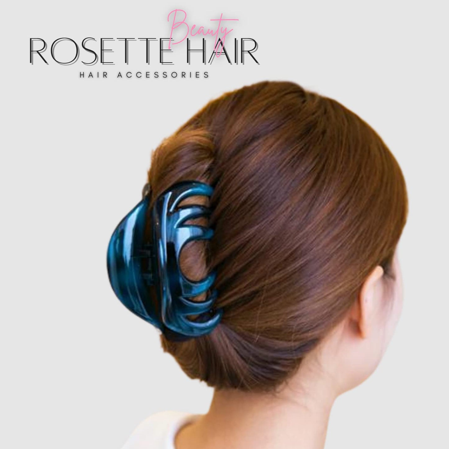 Rosette Large Chic Styling Glass Claw Clip Organic Hair Clips Clamps Indoor Outdoor Grip Hairpins for Women and Girls Thick Hair Barrettes (Blue)