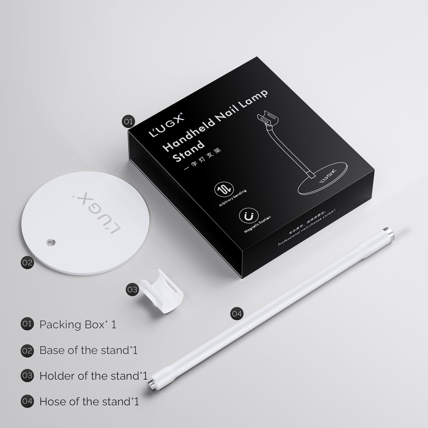 L'UGX Magnetic Handheld uv Light for Gel Nails Stand – 360° Rotating Iron Base Holder, Strong Magnetic Mount for Gel Nail Dryer Pen,Detachable Support for Manicure Table or Salon Use