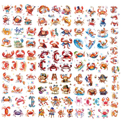 101+ Crab Temporary Tattoos ? Printable, Waterproof Fake Tattoos for Kids, Girls, Boys, Teens & Adults ? Ideal for Birthday Parties, Decorations (A)