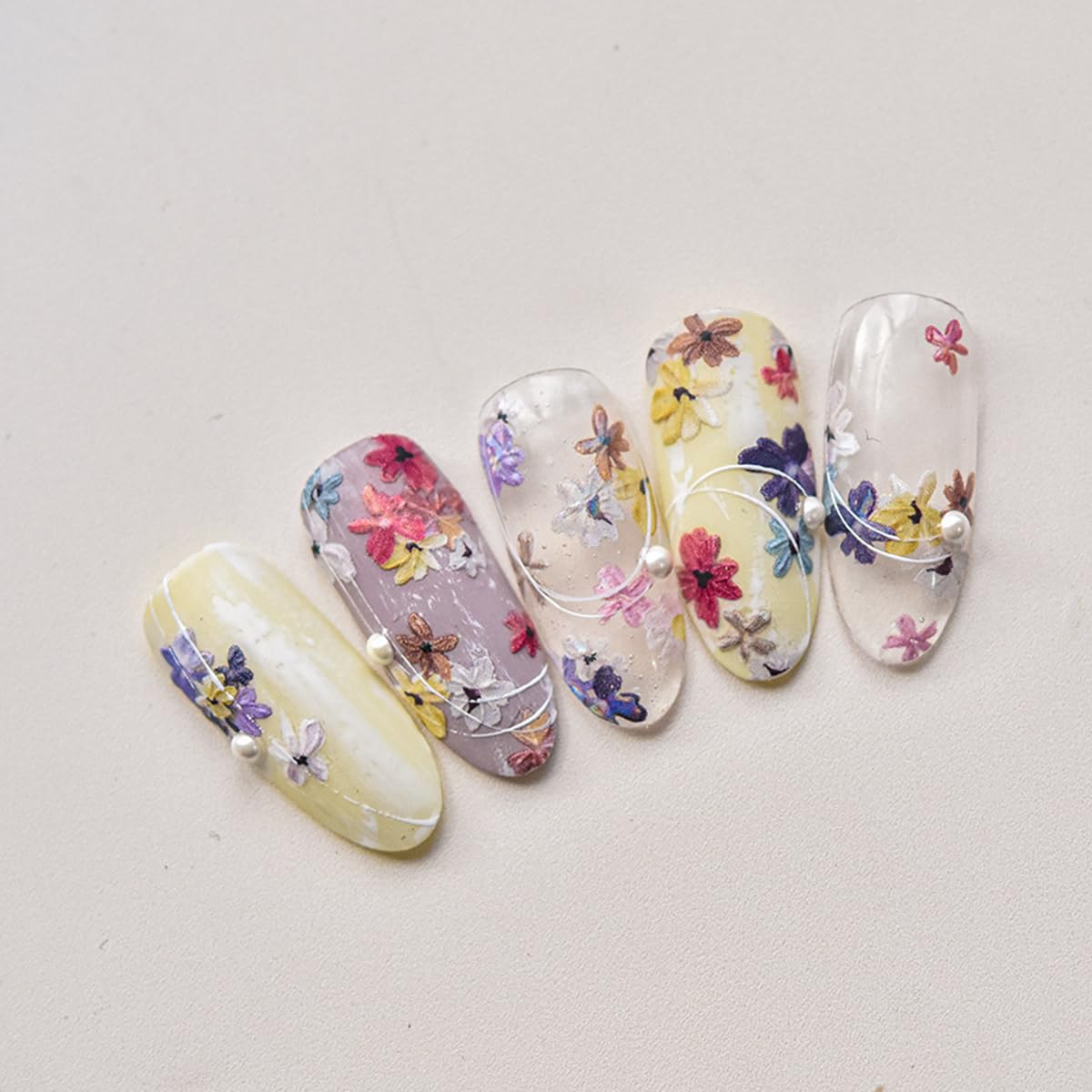 Flower Nail Art Stickers Decals Spring Small Flower Nail Stickers Colorful Sparkling 5D Embossed Nail Decals Self-Adhesive Nail Art Supplies Glass Fragment Floral Nail Adhesive Sliders for Women Girls