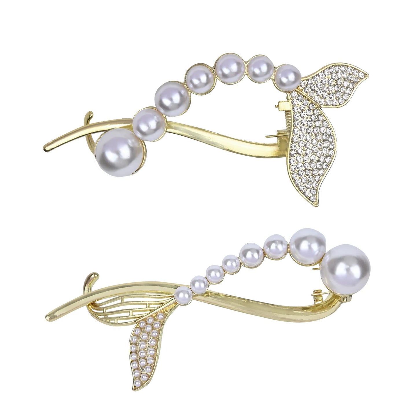 Yonchic 2-Piece Metal Pearl Hair Barrettes Clips, Simple Style Fish Tail Clip, Non Slip Elegant Retro Claw for Thin/Medium Thick Hair, Trendy Multiple Shapes Aesthetic Hair Accessories