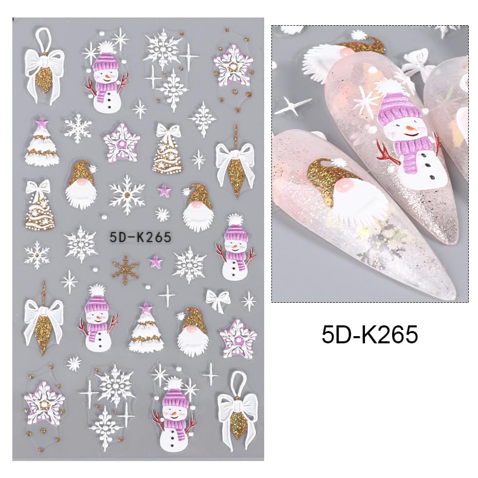 Christmas Nail Art Stickers Winter Snowflake Snowman Nail Decals 5D Acrylic Engraved Nail Stickers Gold Glitter Santa Claus Xmas Tree Christmas Nail Art Supplies Transfer Sticker for Nails Decoration