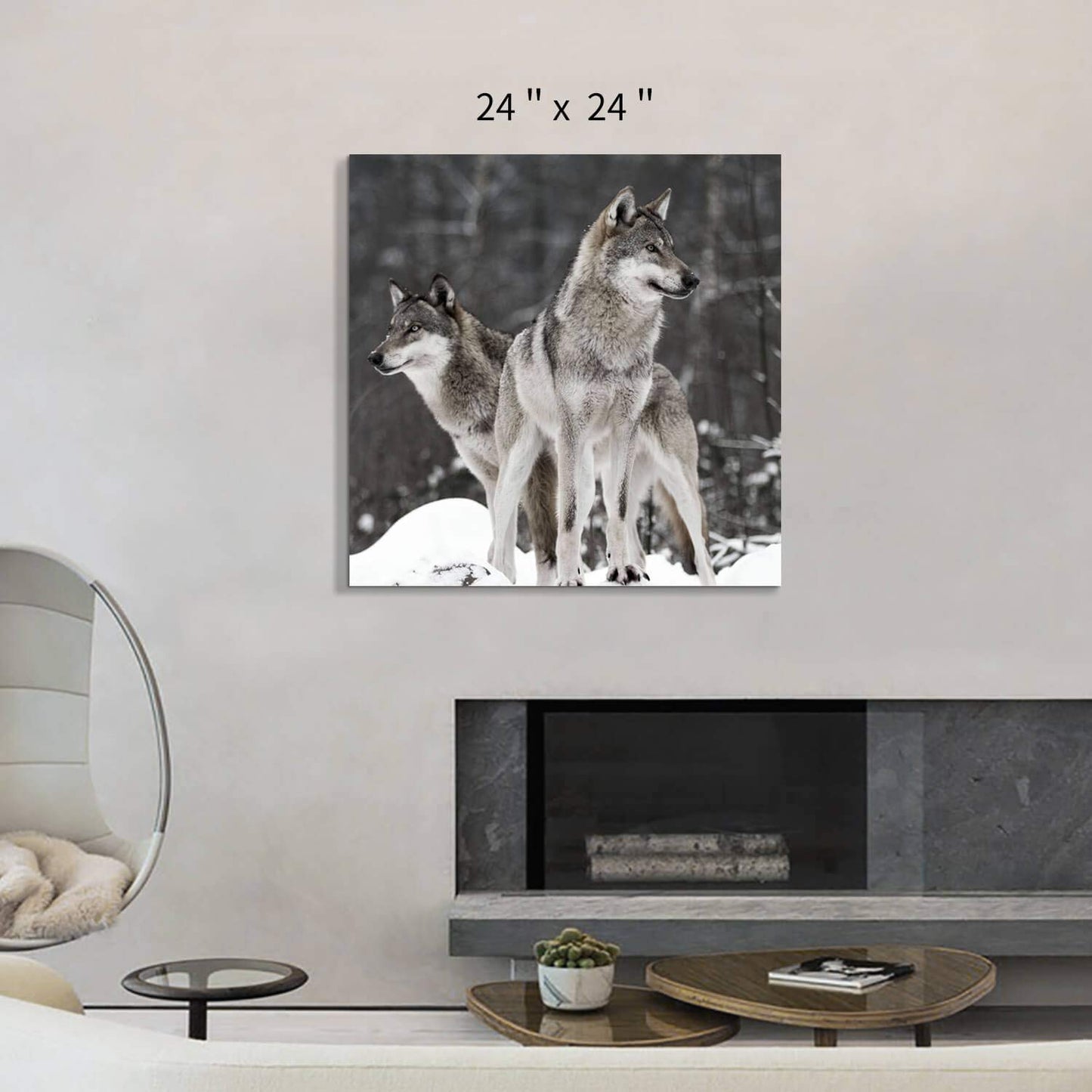 Wolf Artwork Canvas Wall Art: Wildlife Painting Pictures for Office or Living Room Decoration (24'' x 24'')