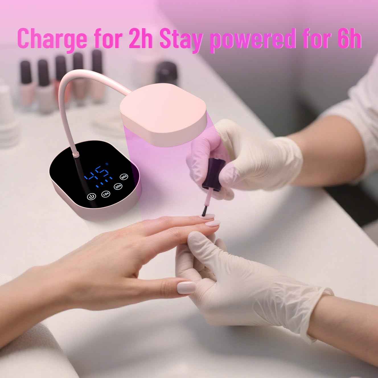 TCHMCITY UV Nail Lamp, 72W Mini Cordless Gel x Nail Lamp Flash Cure, Auto Sensor Gooseneck Portable USB Gel Nail Dryer U V Light with 3 Timers and LCD Display for Home DIY