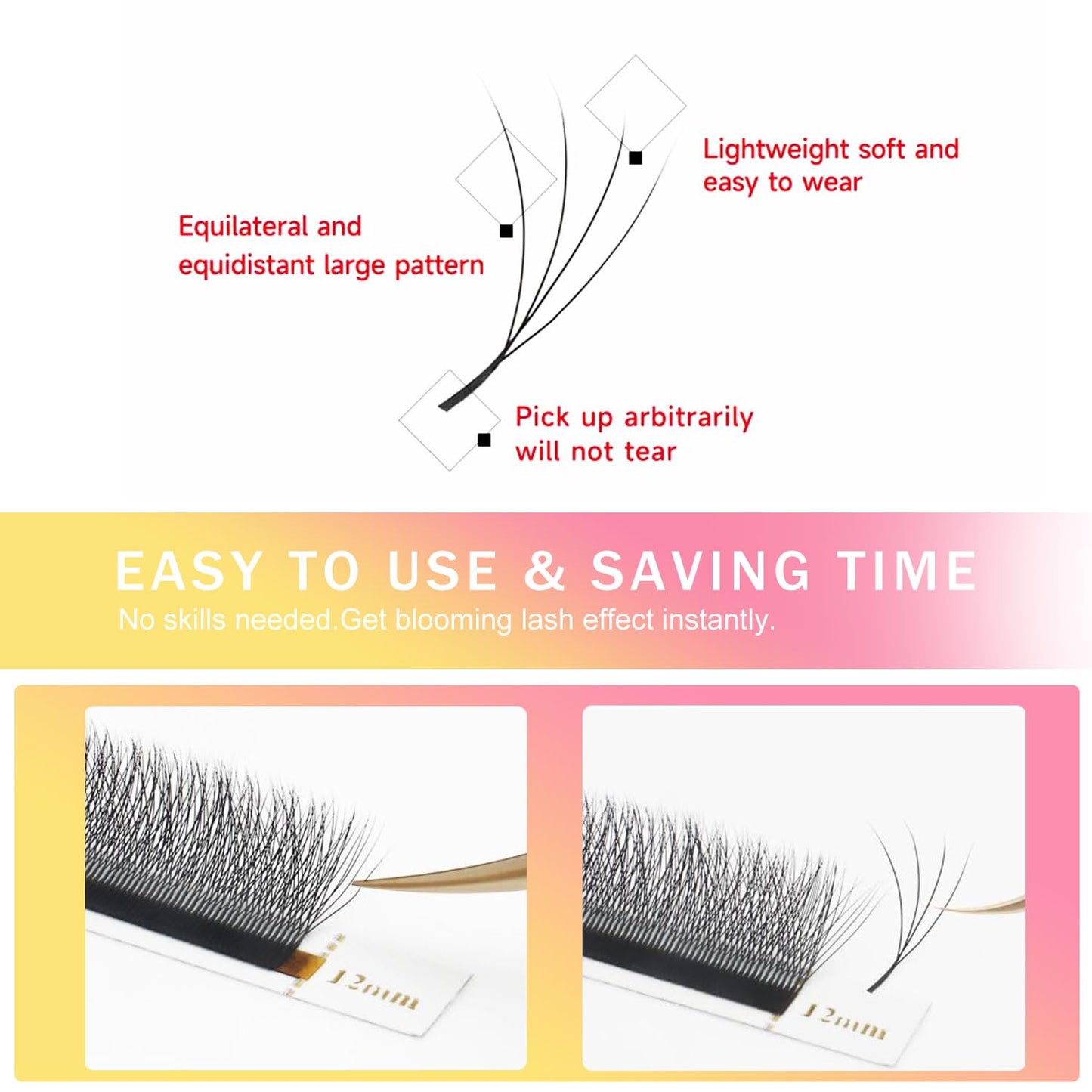 Lash Extensions 4D Eyelash Extensions W Lashes 0.07mm Thickness D Curl Lashes Mix 8-15mm Soft Lash Trays Pestañas Pelo a Pelo Natural Matte Black False Eyelashes Individual Lashes(W-4D-0.07-D,8-15mm)