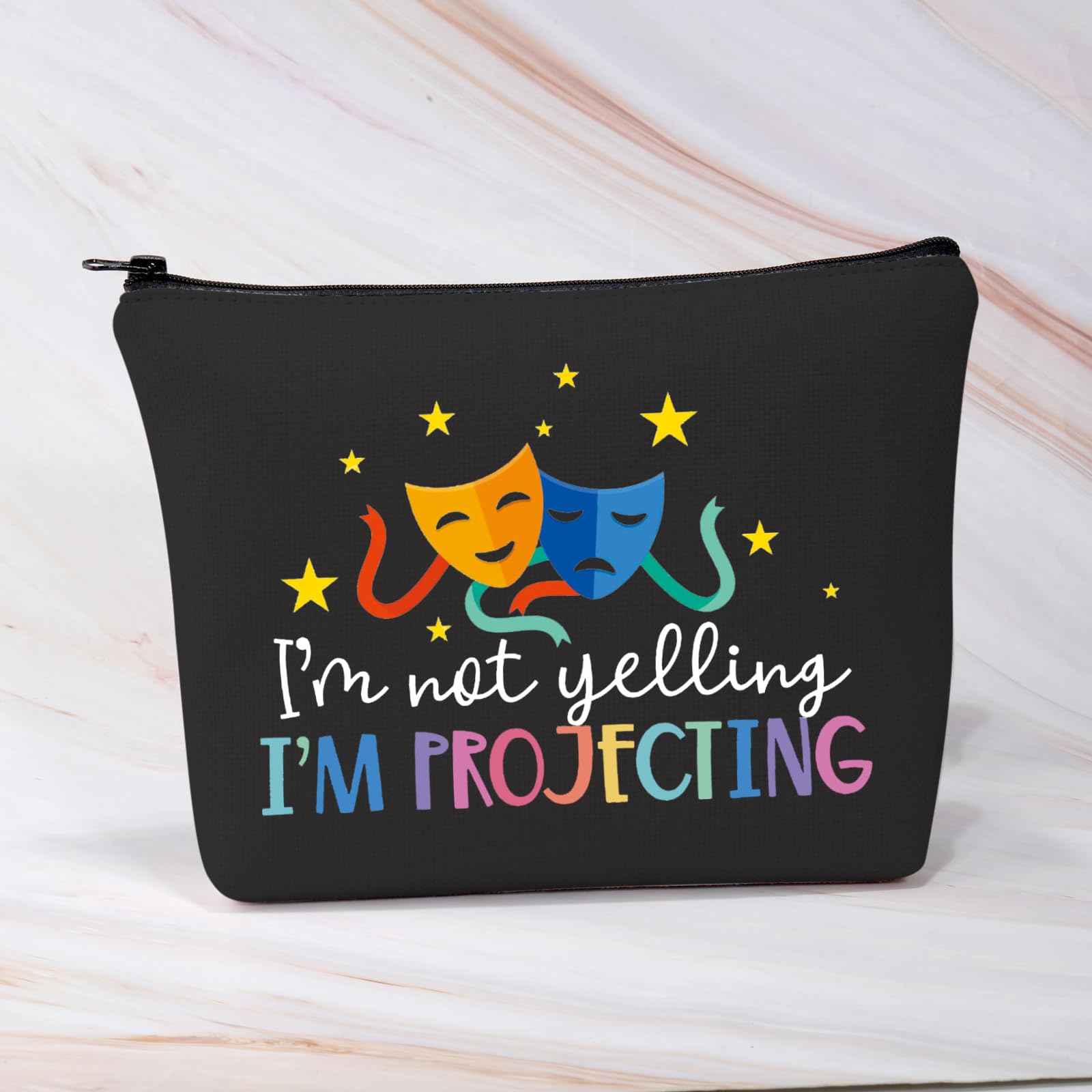 BDPWSS Theatre Makeup Bag Drama Theater Lover Gift Comedy Tragedy Masks Cosmetic Bag i'm Not Yelling I'm Projecting Drama Acting Travel Pouch (Yelling projecting BL)