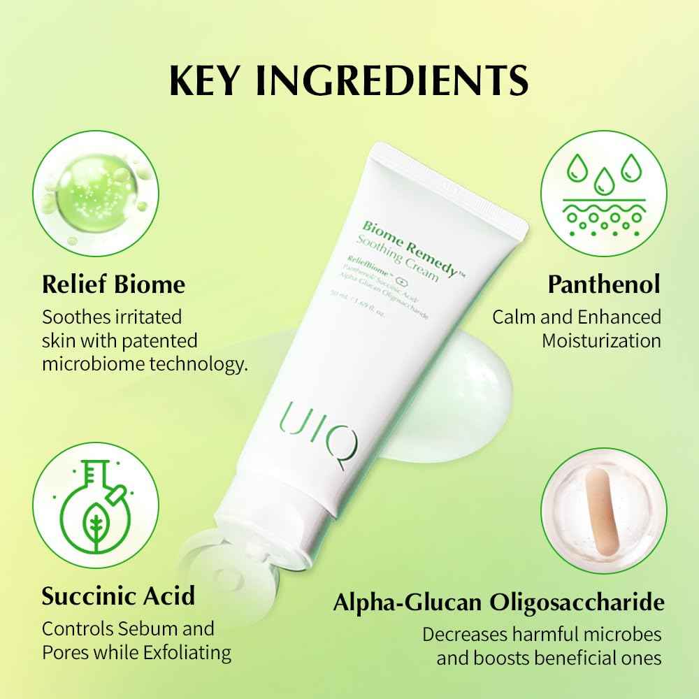 UIQ Biome Remedy Soothing Cream, Instant Soothing, Nourishing, Hydrating, Panthenol, Non Comedogenic, Hydrating daily facial moisturizer, Korean skincare 1.69 fl. oz. (50ml)