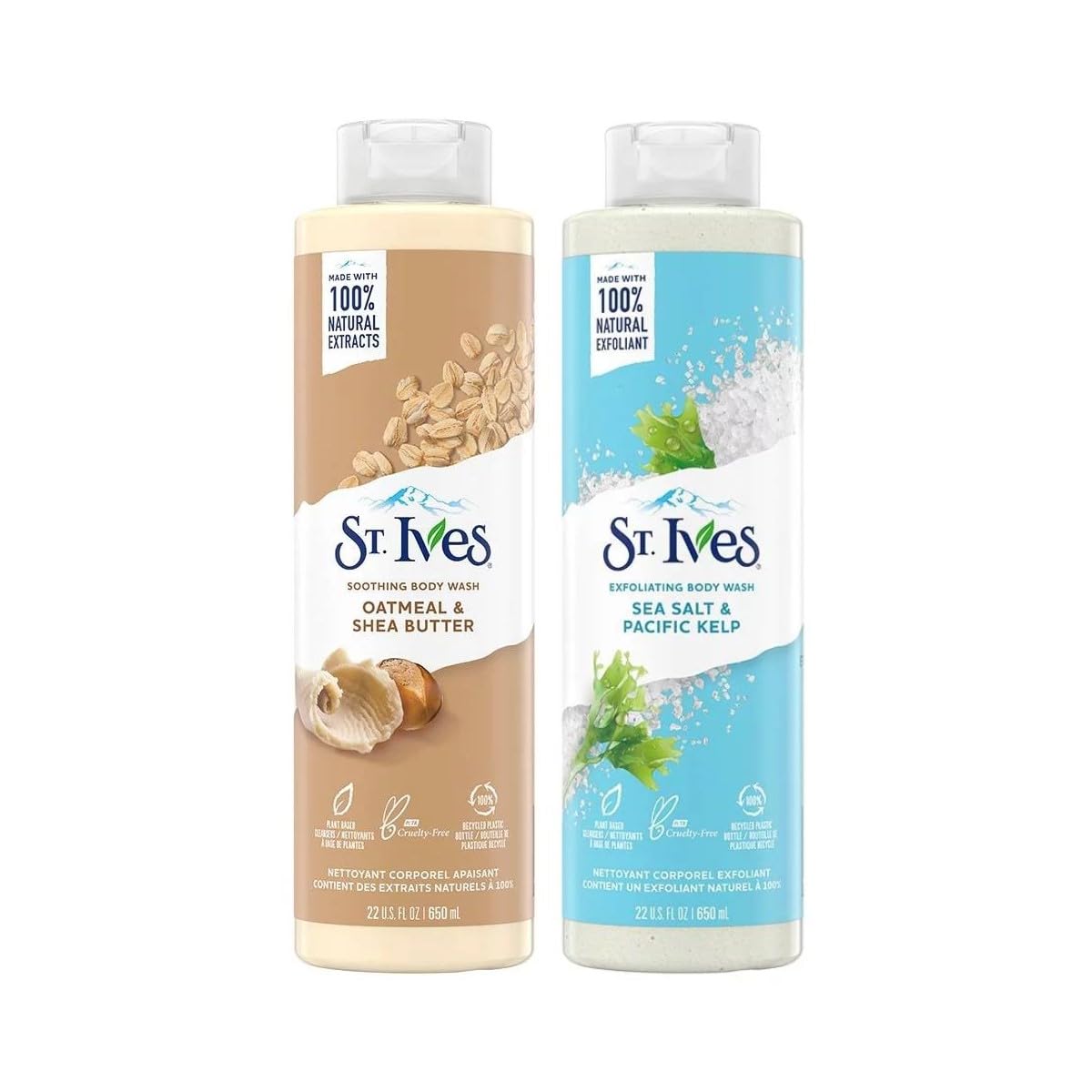 St Ives Body Wash Oats & Shea Butter, Sea Salt & Pacific Seaweed, Scrub, 100% Natural Extracts