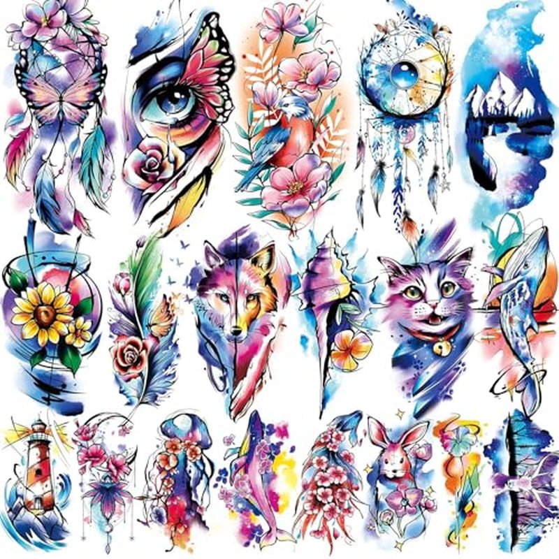 EMOME 79 Sheets Realistic Temporary Tattoos for Women, Watercolor Arm Fake Tattoos Stickers for Girls, Long Lasting Temporary Tattoos and Hand Tattoos for Adults