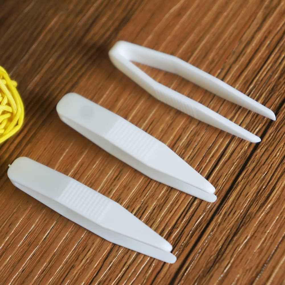 50 Pcs White Mini Plastic Tweezers Contact Lens Clip Beauty Tweezers Makeup Tool Hair Removal for Double Eyelid, Ideal for Picking and Placing Beads Craft supplies