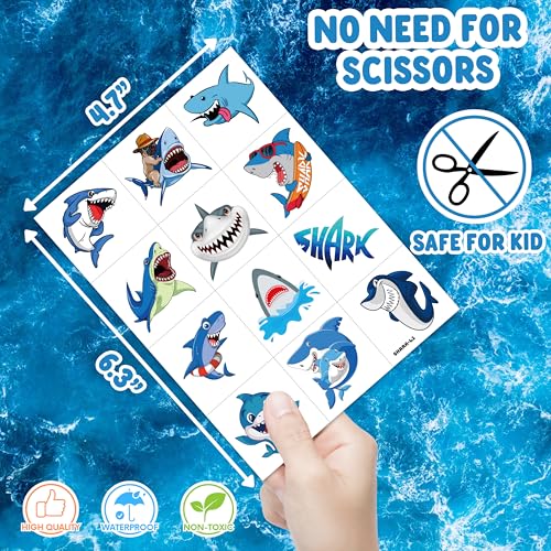 MeoIsDaBest 120 PCS Shark Temporary Tattoos for Kids - Party & Event Supplies, Pre-Cut Fun Designs, Safe & Reusable, Normal Variation