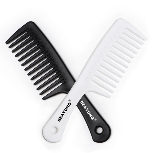 BEAYUNG 2PCS Large Wide Tooth Comb, Shower Combs, Hair comb for wet curly hair, Durable Hair Brush for Best Styling and Professional Hair Care(1Black,1White)