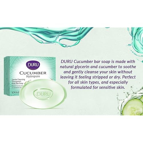 Duru Cucumber Glycerin Bar Soap Cleansing Bar Moisturizing Sensitive Skin - Vegan Transparent Paraben Free Alcohol Free Silicone Free Phthalete Free Gluten Free Body Wash - 3 Pack