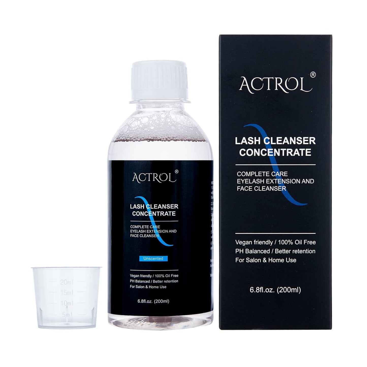 ACTROL Eyelash Cleanser Concentrate 200ml Unscented Professional Lash Shampoo Foaming Cleanser Lash Wash Concentrate for Extensions Lashes with Salon Home Care-Makes 40 Bottles