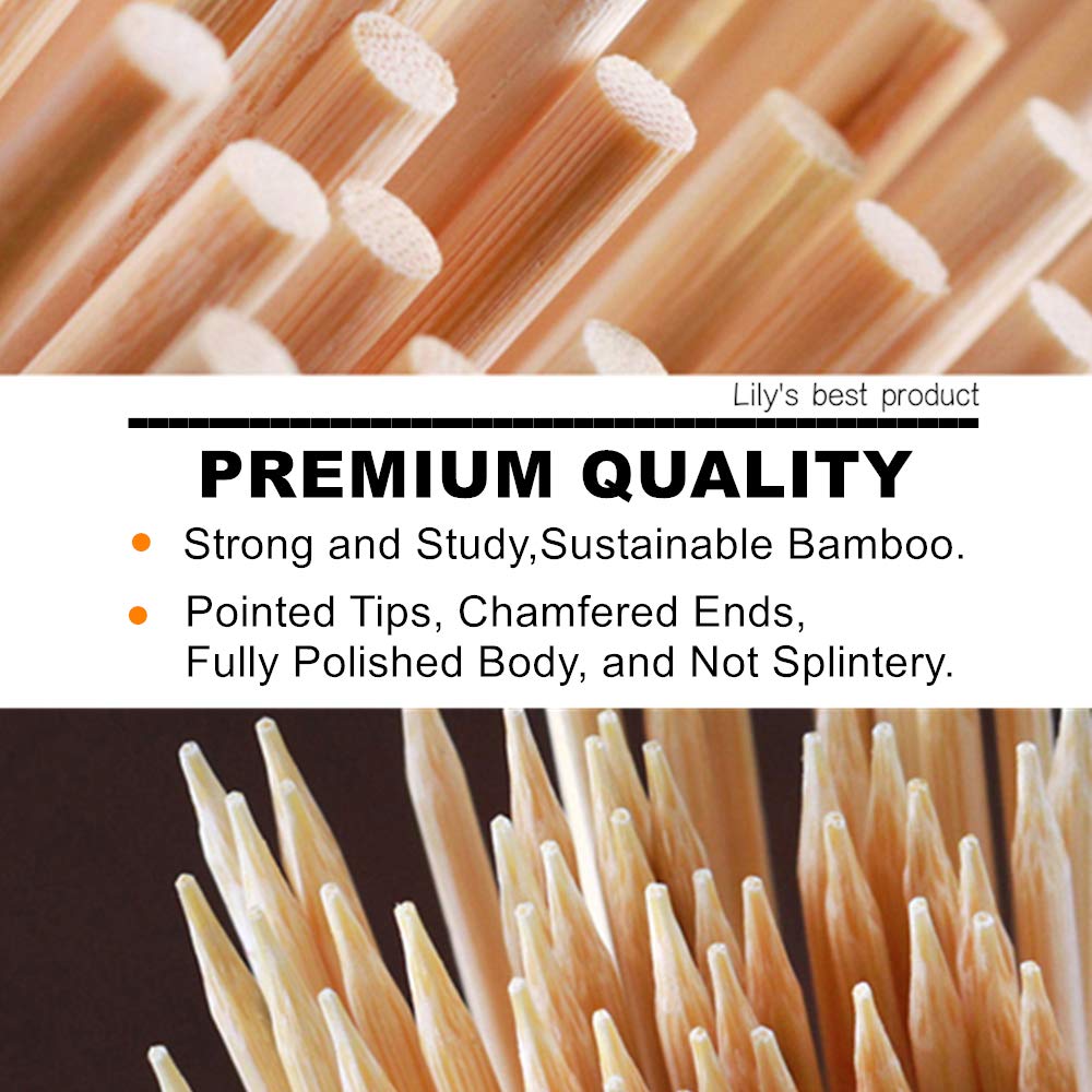 HOPELF 10" Natural Bamboo Skewers for BBQ，Appetiser，Fruit，Cocktail，Kabob，Chocolate Fountain，Grilling，Barbecue，Kitchen，Crafting and Party. Φ=4mm, More Size Choices 6"/8"/12"/14"/16"/30"(100 PCS)