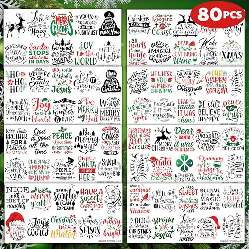 Vinyl Christmas Inspirational Temporary Tattoos - Christmas Bless Saying, Words, Letter Greeting Themed Stickers for Adults & Kids - Xmas Decoration & Birthday Party