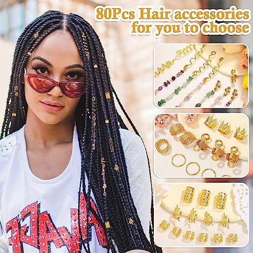 80 Pcs Natural Crystal Stone Hair Jewelry Dreadlock Accessories