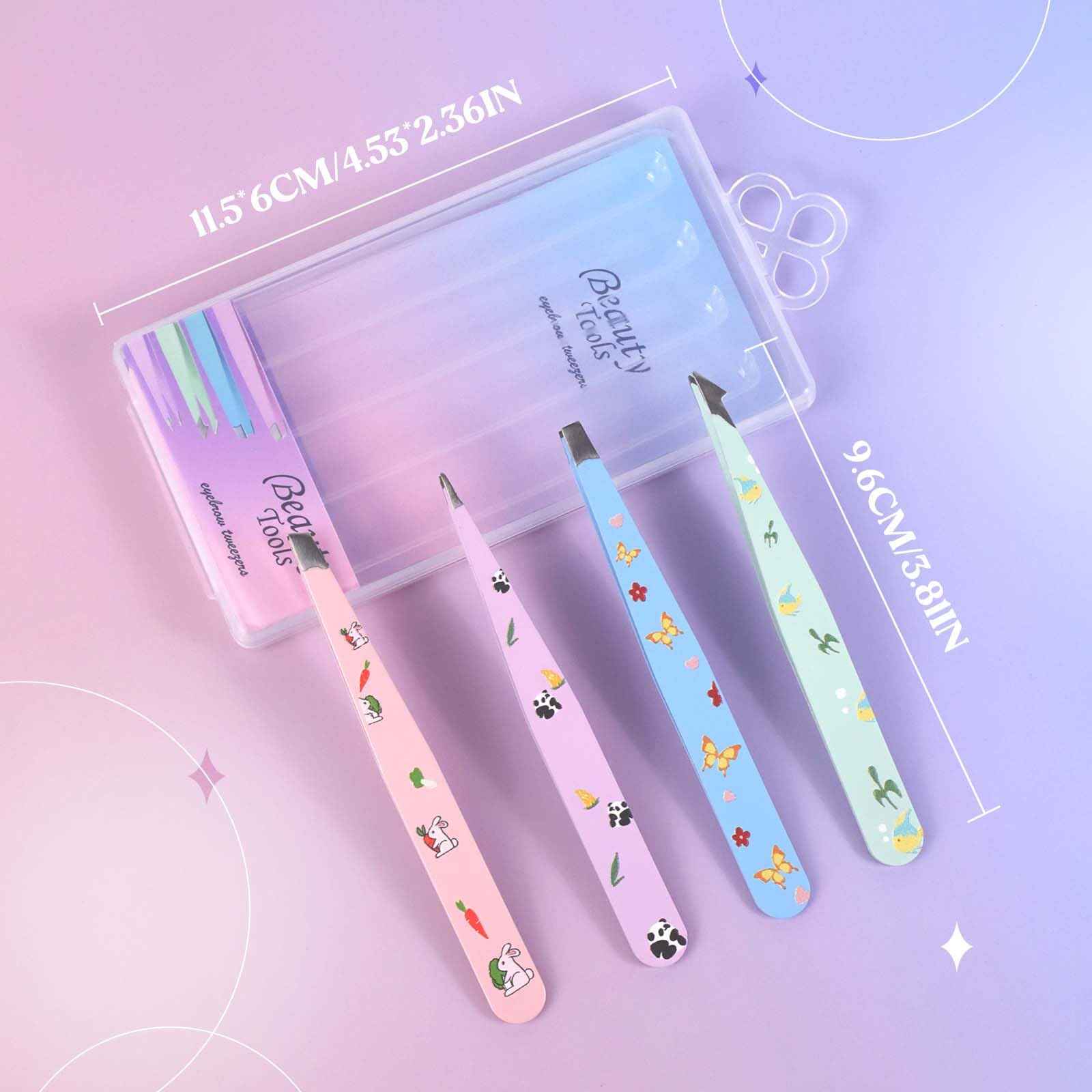 FADLASH Professional Multicolor Tweezers 4Pcs High Precision Stainless Steel Eyebrow Tweezers for Facial Hair, Eyebrow Grooming, Ingrown Hair Splinter Removal Suitable for Women and Men