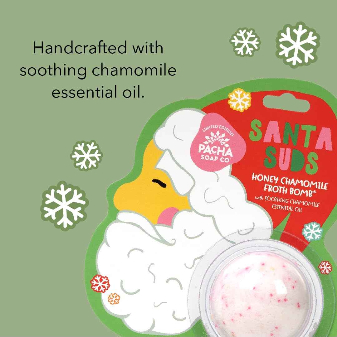 PACHA SOAP Co. Holiday Bath Bomb Card 3 Pack, Santa Suds - Scents of Honey Chamomile, Moisturizing, Naturally Derived & Handcrafted in The USA, Christmas Stocking Stuffer