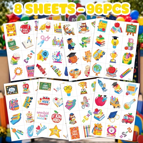 96 PCS Back to School Temporary Tattoos for Kids | Classroom Rewards
