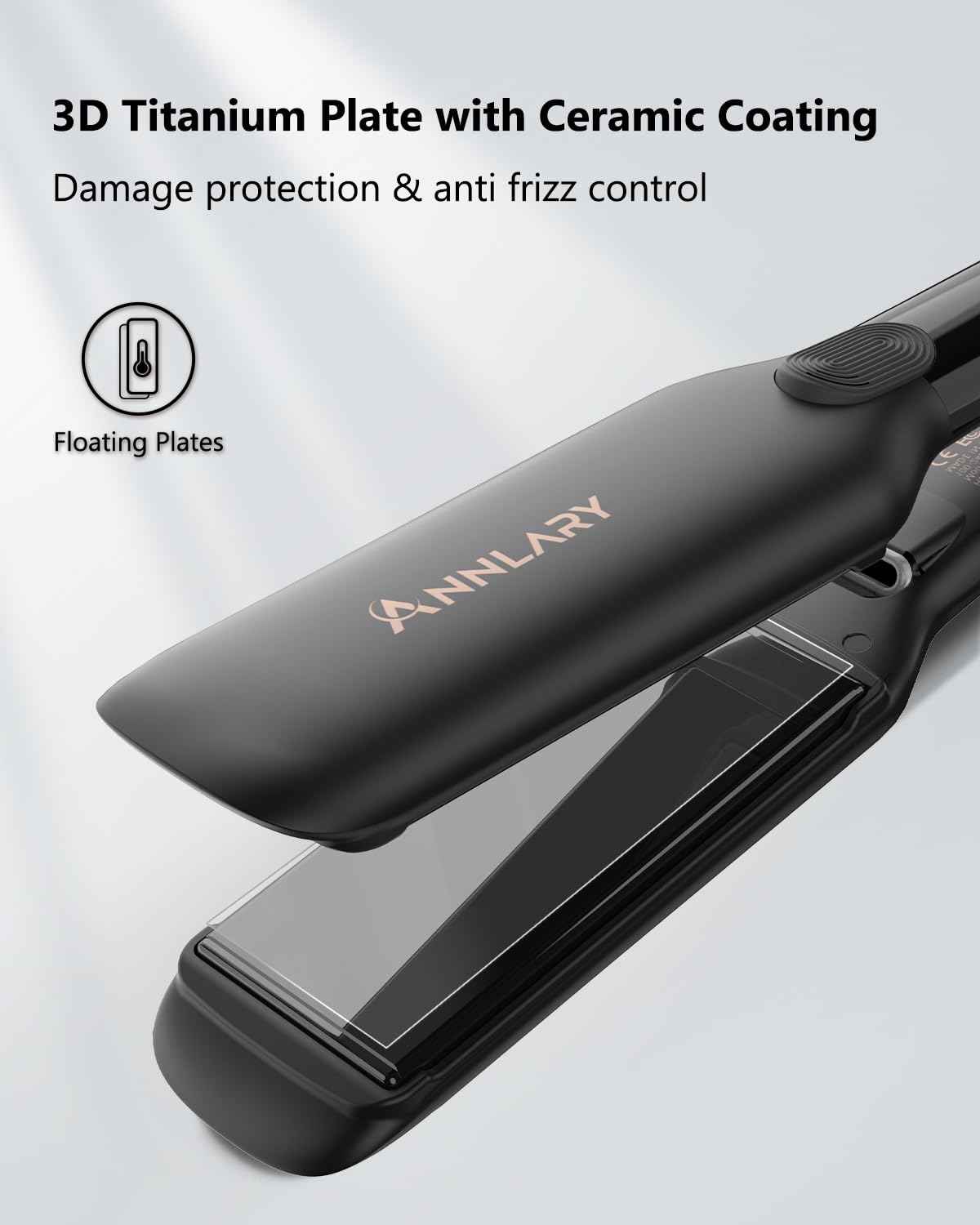 Annlary 1.75 Inch Hair Straightener, Professional Titanium Plate with Ceramic Coating Ionic Dual Voltage Flat Iron with Heat-Resistant Silicone, for Less Frizz, Shinier & Smoother Hair