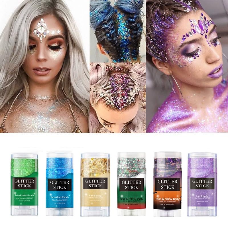 Body Glitter Stick - Waterproof Face & Hair Gel Makeup