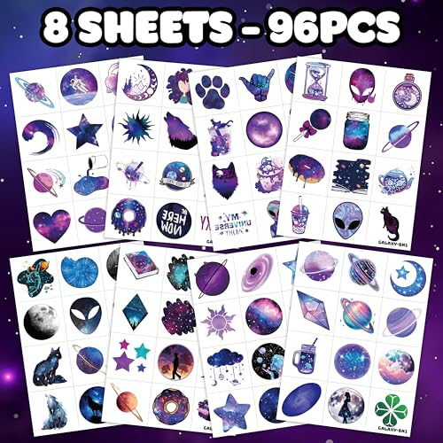 96 PCS Galaxy Temporary Tattoos for Kids – Space Party Favors