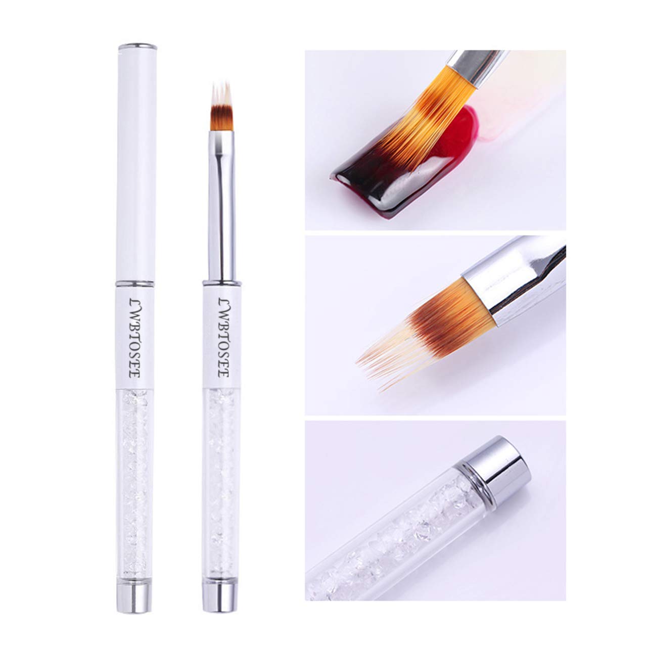 LWBTOSEE 2PCS Nail Ombre Brush Nail Art Painting Pen Brush UV Gel Polish Gradient Color Rhinestone Crystal Acrylic Nail Drawing Pen