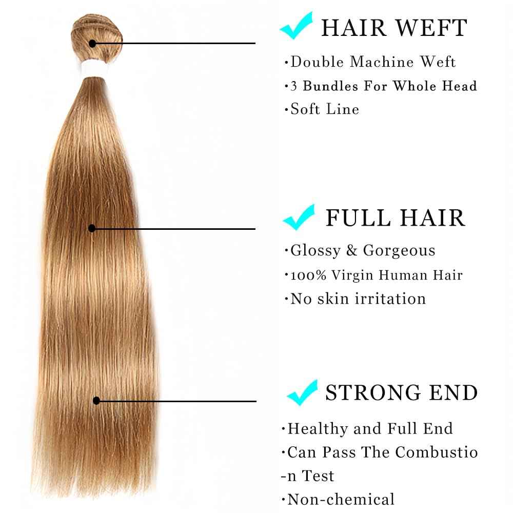 ijoy Straight Honey Blonde Bundles 95g Human Hair Bundle Dirty Blonde Brazilian Virgin Hair Weave 1 Bundle for Chic Boho 16 Inch