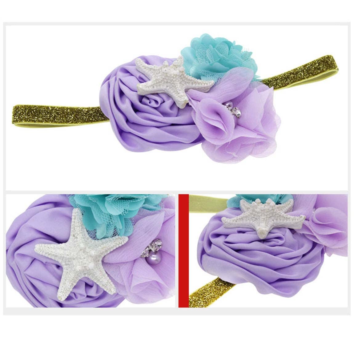 VEICOSTT Starfish Mermaid Headbands with Flower Hair Band for Baby Girls Hair Accessories ZHB27 (Pink)