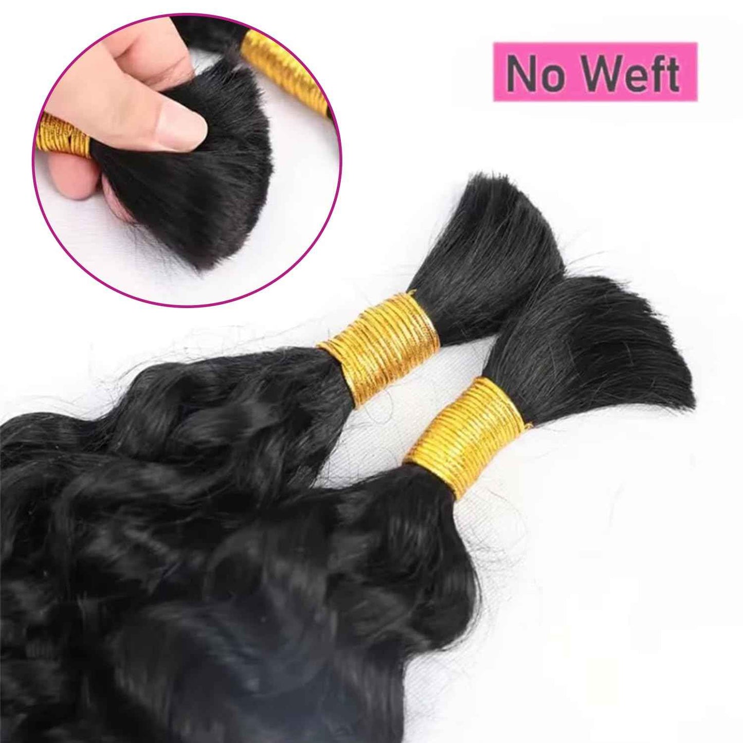 Human Braiding Hair For Boho Braids Deep Water Wave Bulk Human Hair for Braiding 12A Wet and Wavy Curly 100% Human Hair Extensions 1 Bundle 50g Natural Color 24inch