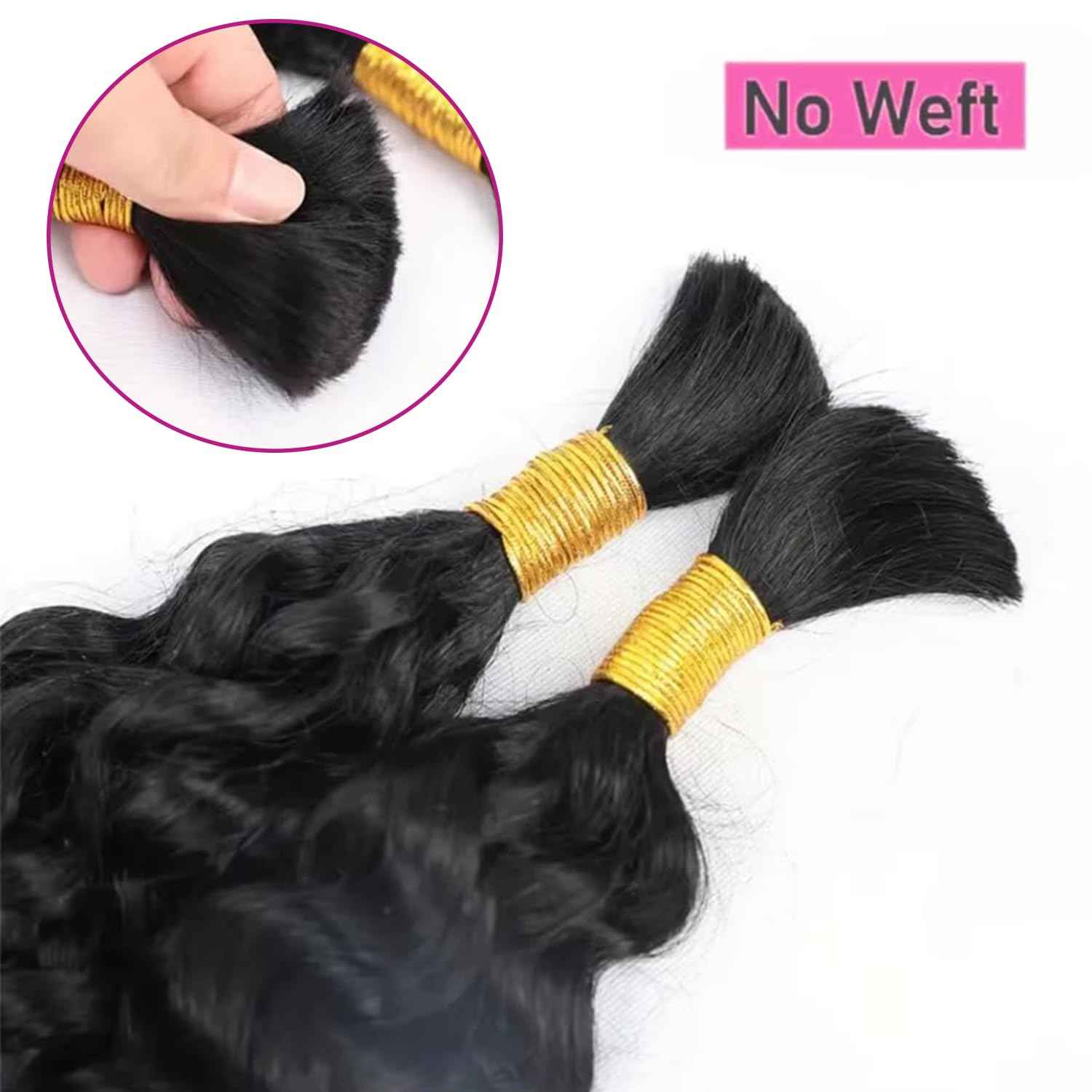 Human Braiding Hair For Boho Braids Deep Water Wave Bulk Human Hair for Braiding 12A Wet and Wavy Curly 100% Human Hair Extensions 1 Bundle 50g Natural Color 24inch