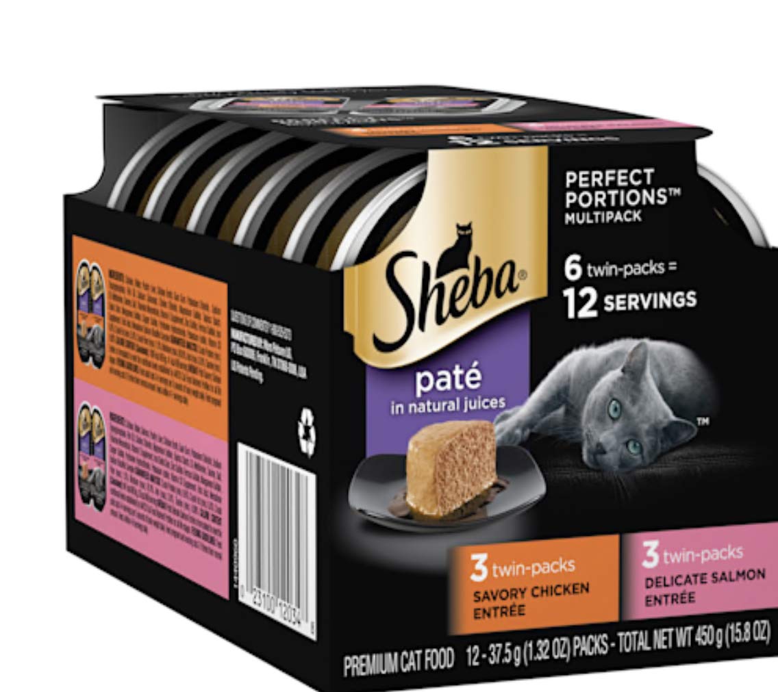 Sheba Perfect Portions Multipack Savory Chicken and Delicate Salmon Entrees Wet Cat Food, 2.64 oz., Count of 6