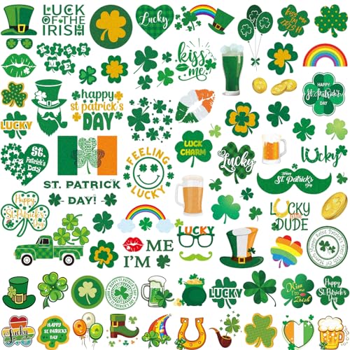 St. Patrick's Day Glitter Temporary Tattoos, 100+ Pcs Shamrock