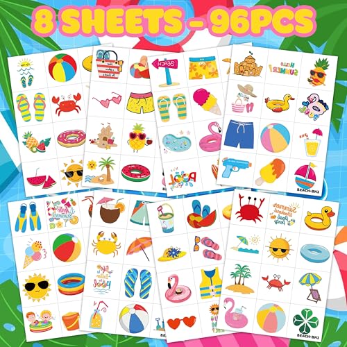 96pcs Beach Pool Temporary Tattoos for Kids