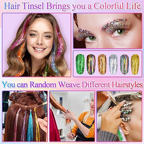 LifeisLuck 25-Color Fairy Hair Tinsel Kit with 5000 Strands & Tools for Sparkling Hair Extensions, Perfect for Parties & Cosplay