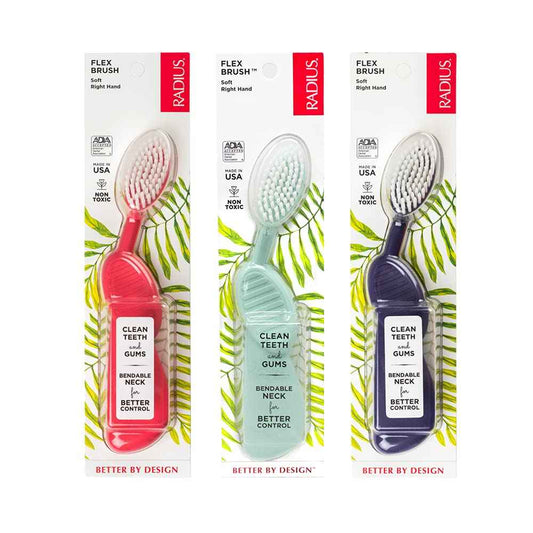 RADIUS Flex Brush Toothbrush Designed to Improve Gum Health & Reduce Gum Issues - Right Hand - Purple/Watermelon/Mint Green - Pack of 3