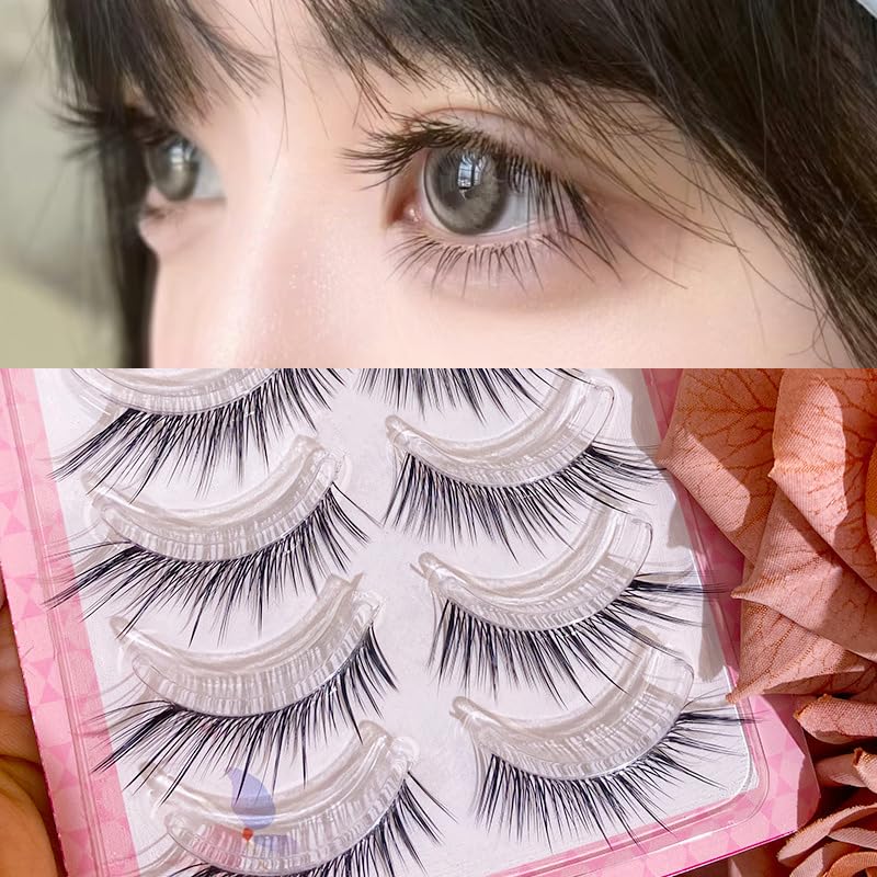 LASGOOS Natural Curl False Eyelashes - 10-13mm Strip Lashes 5 Pairs