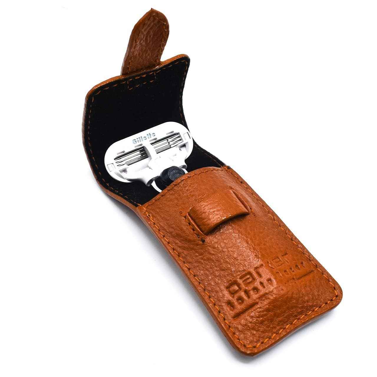 Parker Women’s Travel Razor – Compatible with Gillette® Venus® Cartridges – Compact 3‑Blade Razor with Rose‑Gold Chrome Brass Handle & Buffalo Leather Travel Case